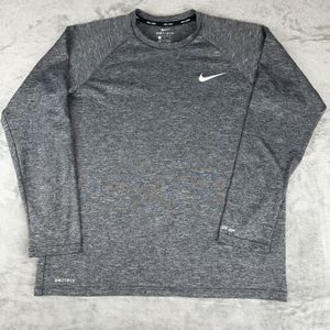 Nike Swim Dri-Fit Shirt Mens M Gray Black Long Sleeve Swoosh‎ Crew Neck UPF 40